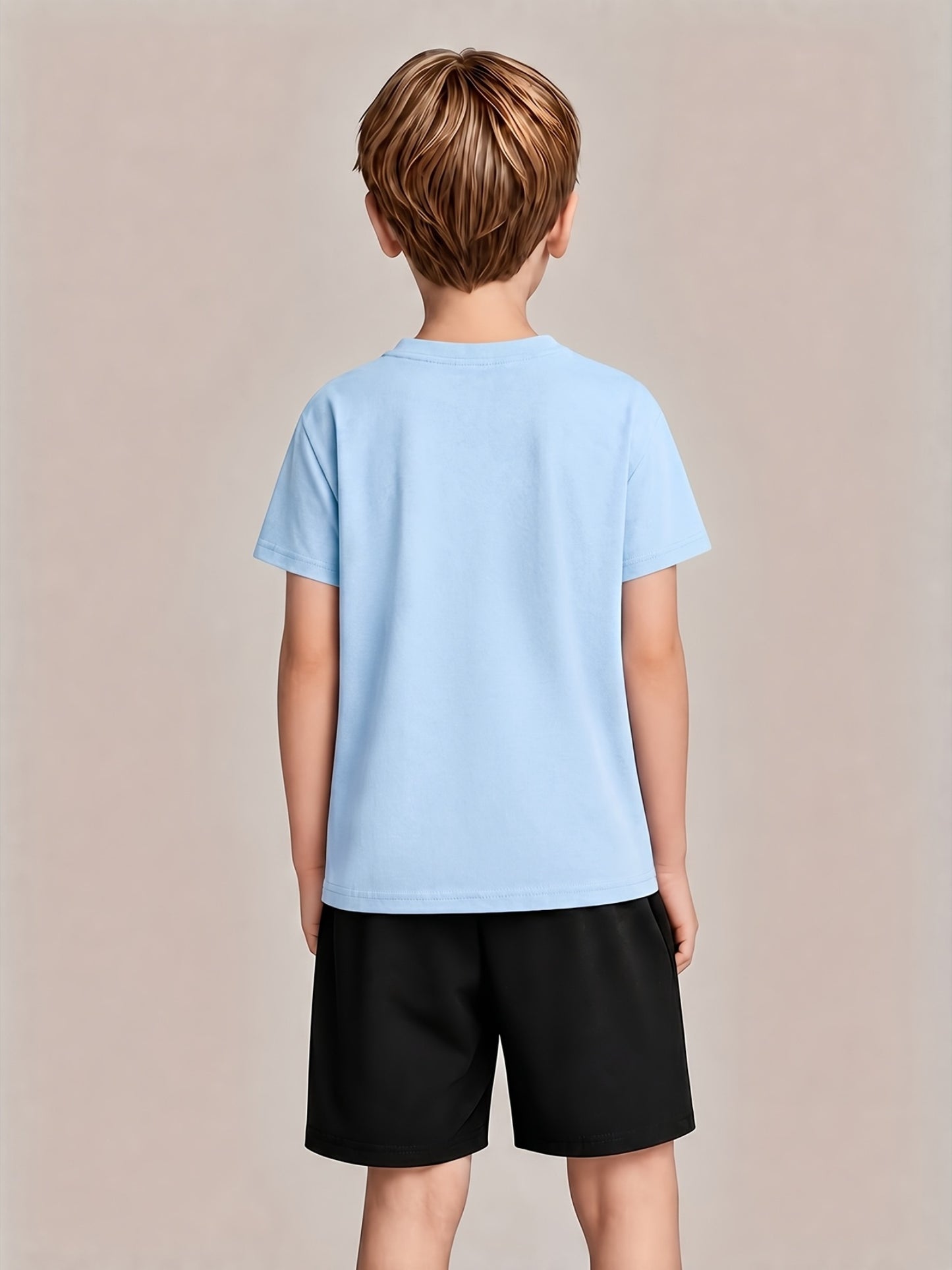 Boys' Casual Cotton T-Shirt & Shorts Set – Striped Geometric Print