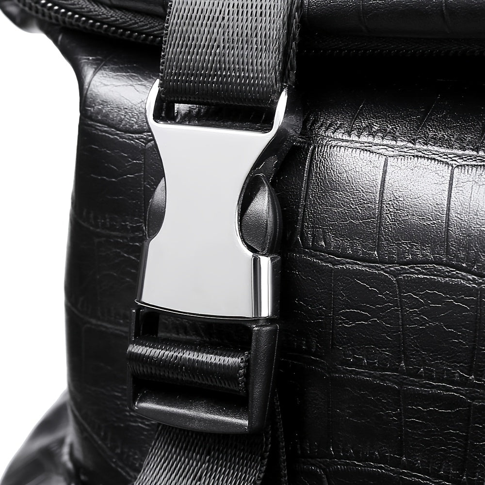 Unisex Backpack with Crocodile Texture, Large Capacity, Anti-Theft, Multi-Compartment, Fits 14-inch Laptop, Casual Travel  Business Commute, Minimalist Style, No Battery - Black