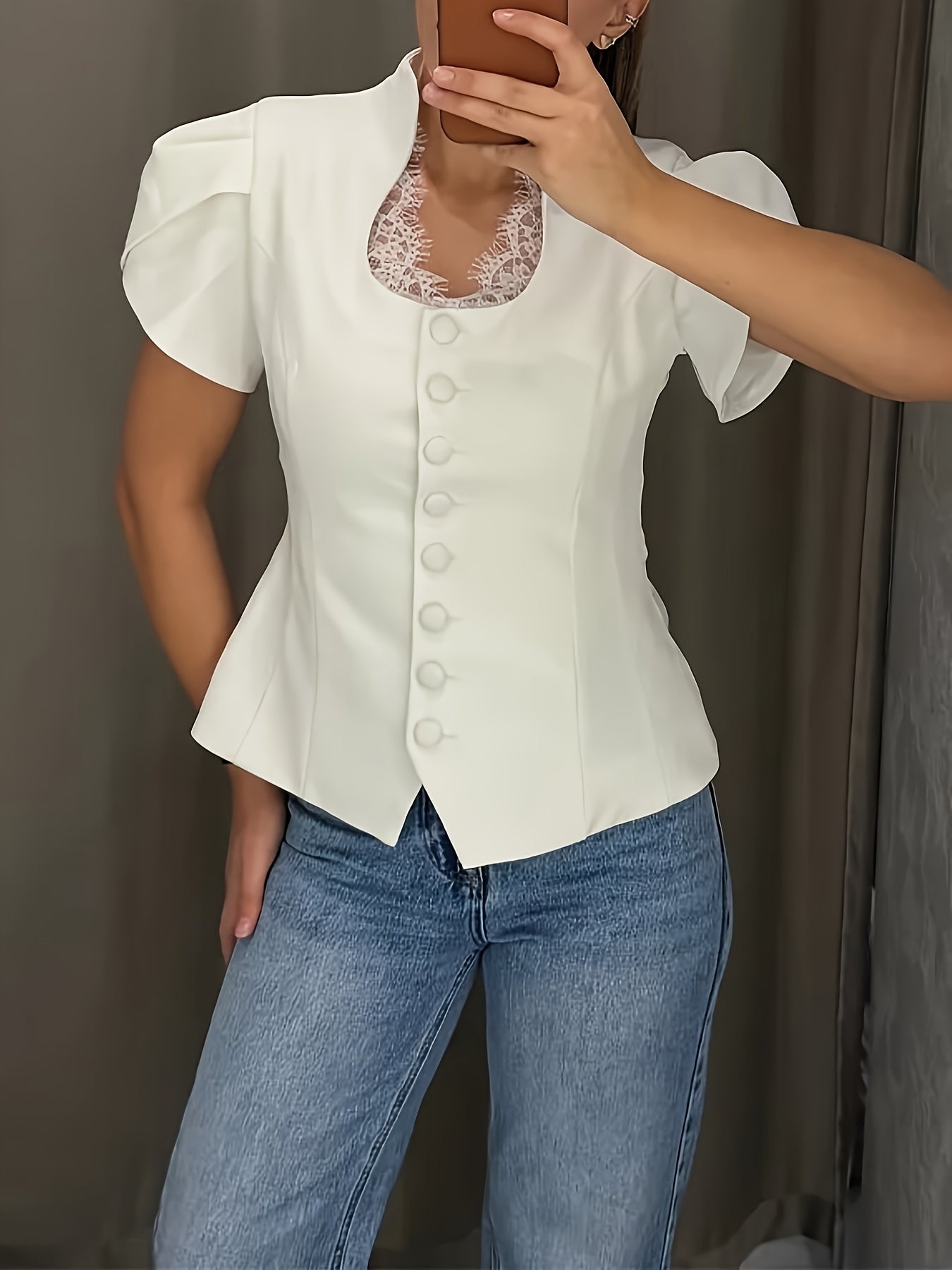 Elegant Women's Short Sleeve Lace Patchwork Jacket for Spring/Summer