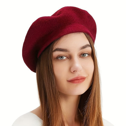 Classic Faux Leather Beret for Autumn and Winter Fashion