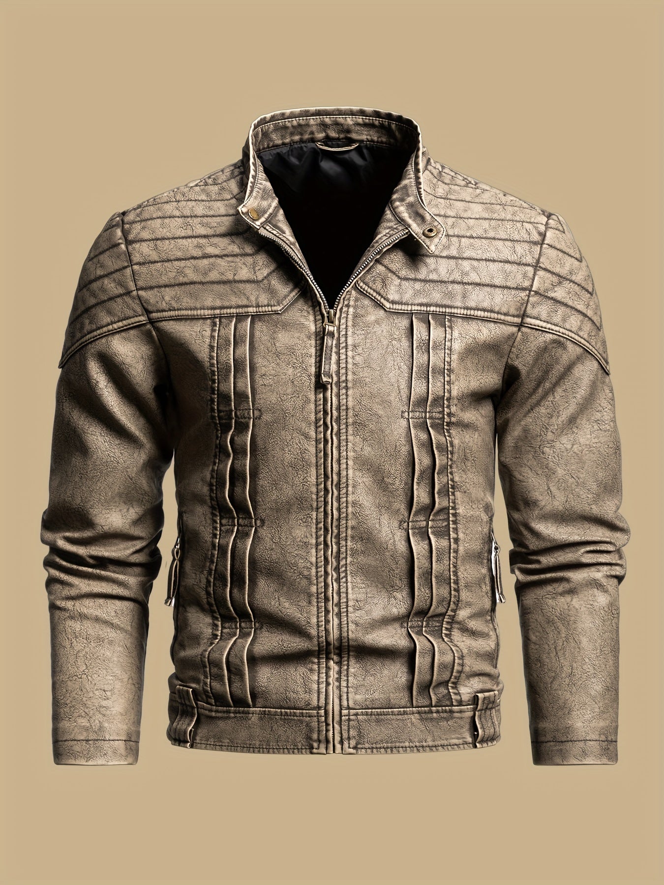 Men's Vintage PU Leather Biker Jacket for Fall Winter