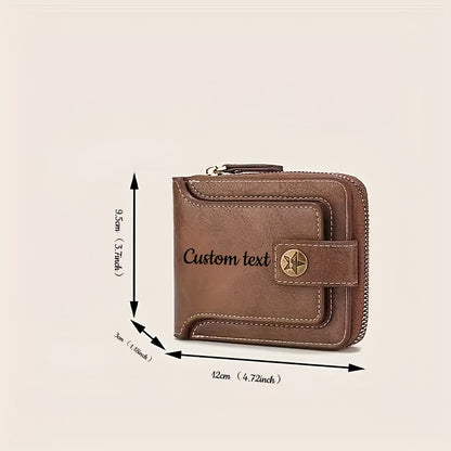 Personalized Retro Men's Zipper Wallet with Golden-Tone Chain & Custom Initials - Faux Leather Business Wallet with Multiple Compartments, Coin Pocket & Secure Closure - Ideal Gift for Men (Black/Brown) - Hand Washable & Dura