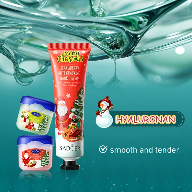 8pcs SADOER Christmas Hand Cream & Lip Balm Gift Set - Moisturizing, Softening, Brightening, and Dry Light Care with Glycerin, Hyaluronic Acid, and Plant-Based Squalane - Ideal for All Light Types, Festive Holiday Packaging,
