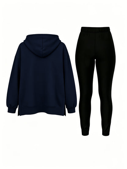 Casual Hooded Sweatshirt and Fitted Pants Set for Fall/Winter - ayq