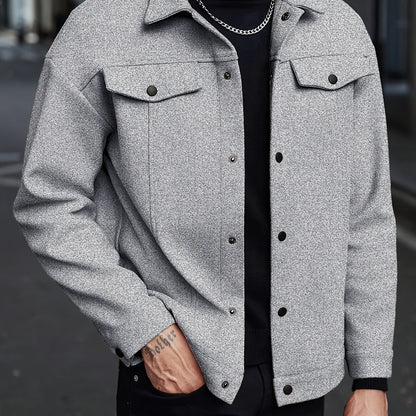 Men's European-Style Casual Jacket - Collar Button Coat, Beige/Brown/Burgundy/Tan, Machine-Washable Blazer for Spring/Fall, Tailored Fit (No) - Versatile Outerwear for Casual & Formal Events