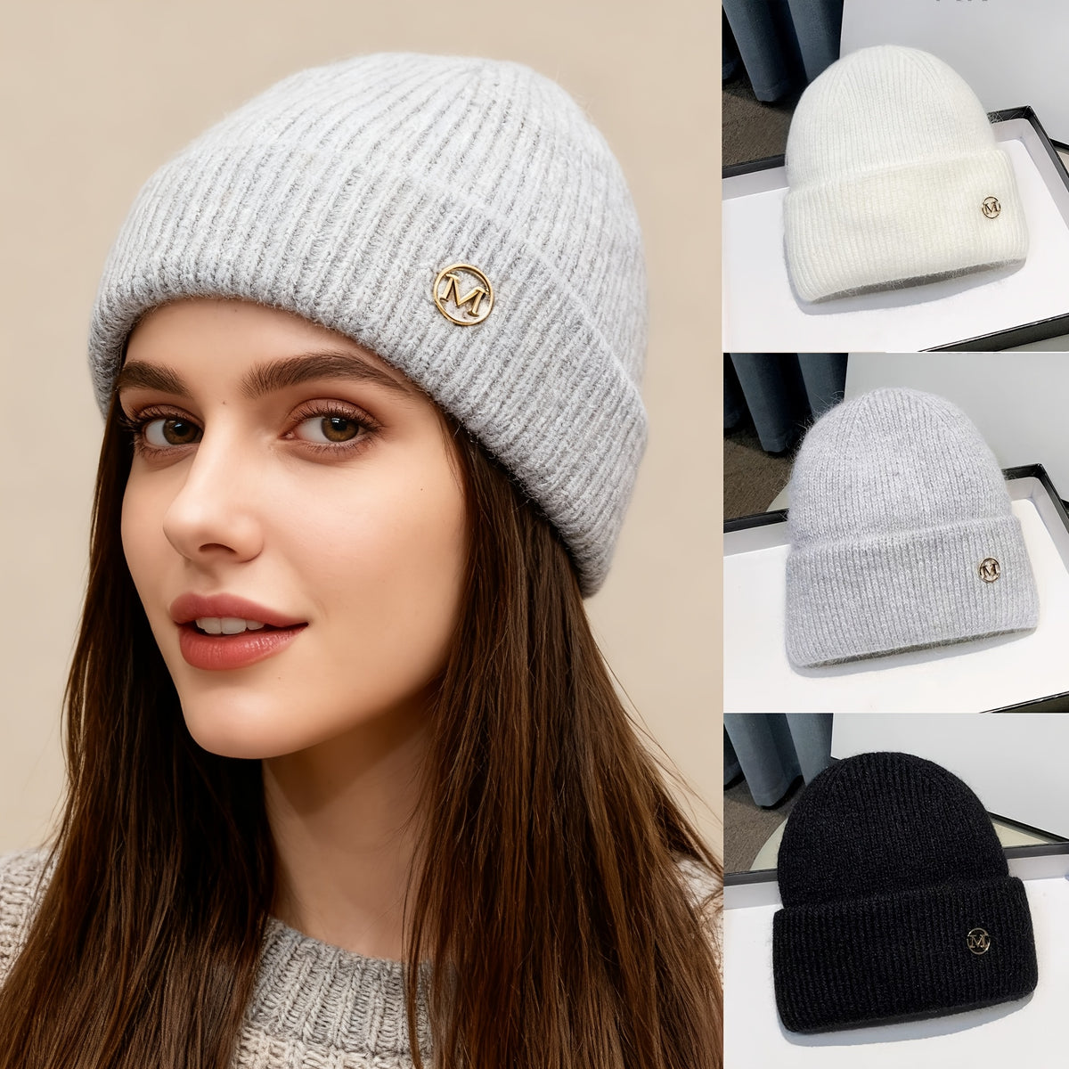 Women’s Warm Embroidered Acrylic Winter Hat, Thick Knit Cap