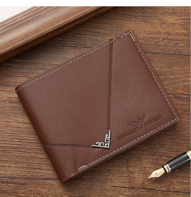 Men's Wallet Short Money Clip, Fashion Multi-card Lychee Pattern Horizontal Splicing PU Leather Clip Christmas Gift