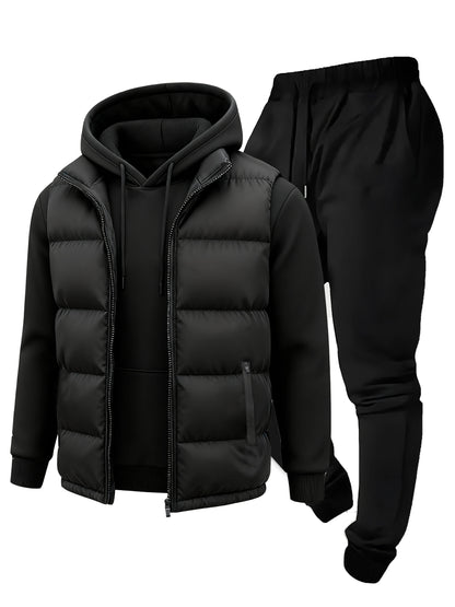 Men's Casual 3-Piece Polyester Hoodie and Jogger Set
