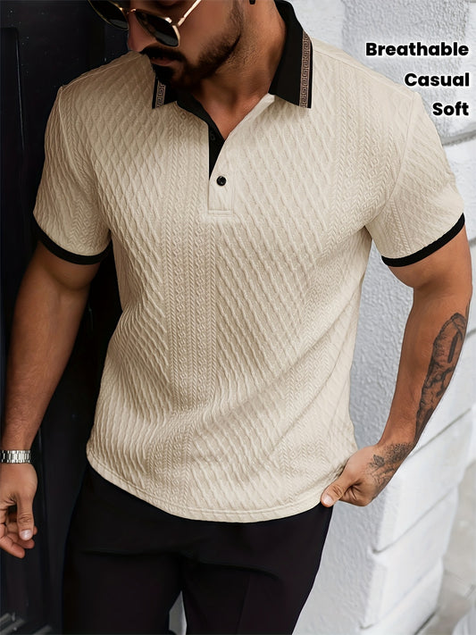 Men'S New Color-Blocked Polo Shirts Are Selling Well, Featuring a Jacquard Collar Design, Soft Textured Fabric, Perfect for Outdoor Casual Business, Breathable Polo Shirts, And Golf Shirts - ayq