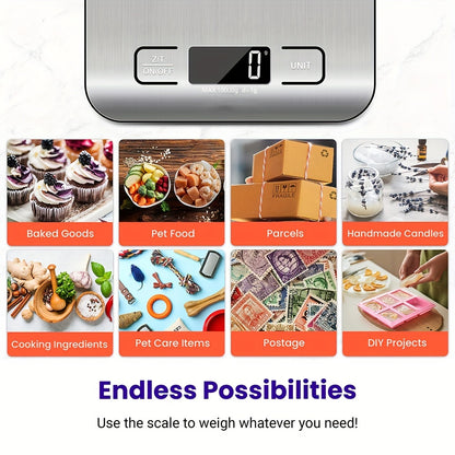 1pc High-Precision Digital Kitchen Scale, 22lb/10kg Capacity, Stainless Steel with LCD Display, Tare Function, Easy Clean, 6 Unit Measurements (g, oz, lb, kg, lb-oz), Ideal for Baking, Cooking, Coffee, and Packaging