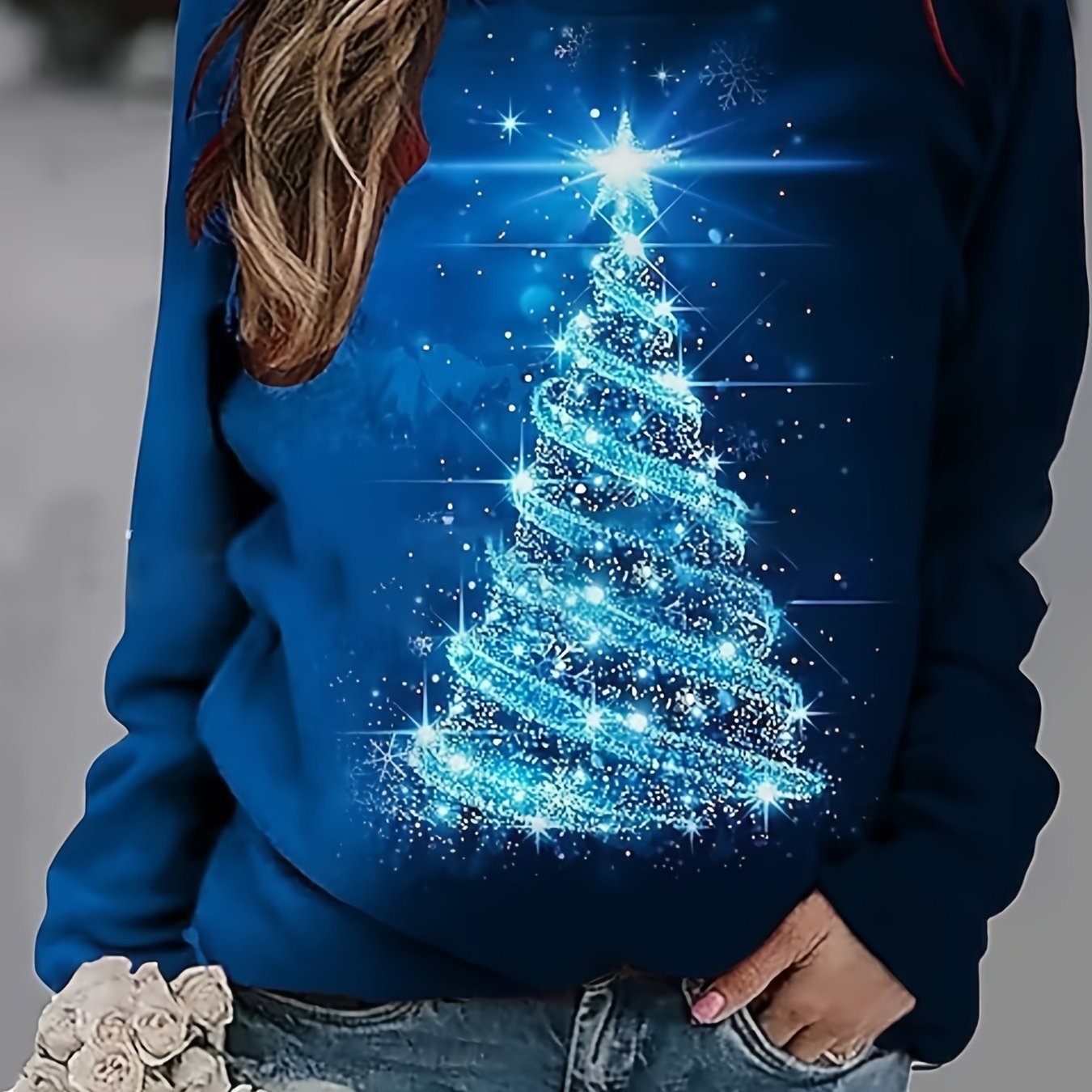 Christmas Tree Print Sweatshirt, Casual Long Sleeve Crew Neck Sweatshirt, Women's Clothing