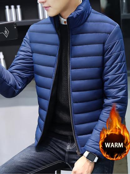 Men's Winter Slim Fit Fleece-Lined Stand Collar Coat