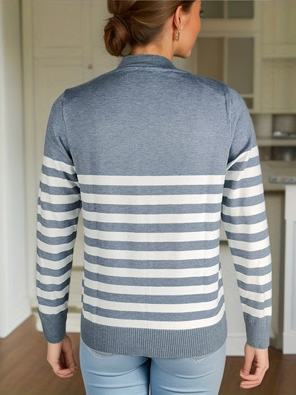 Striped Crew Neck Pullover Sweater, Casual Long Sleeve Versatile Sweater, Women's Clothing