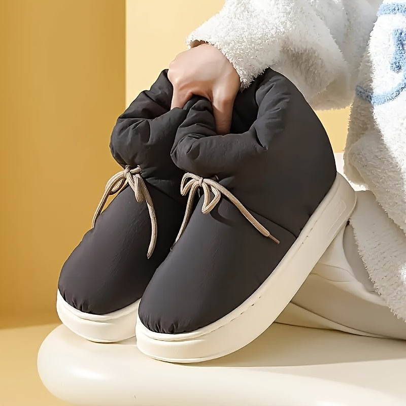 Տղամարդկանց և կանանց ձմեռային կոշիկներ՝ փափուկ աստառով, փափուկ գործվածքից պատրաստված վերին մասով և EVA ներբանով, կլոր քթով կարճ կոշիկներ՝ ներսի/դրսի համար, ունիսեքս առօրյա կոշիկներ՝ սև/մոխրագույն/մուգ կապույտ գույներով - All-Season Com