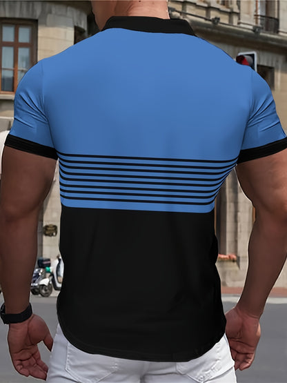 Տղամարդկանց գերժամանակակից գունավոր բլոկ գծավոր կարճ թևով վերնաշապիկով վերնաշապիկ ամառային ամենօրյա, նորաձև կայծակաճարմանդ օձիքով շապիկ