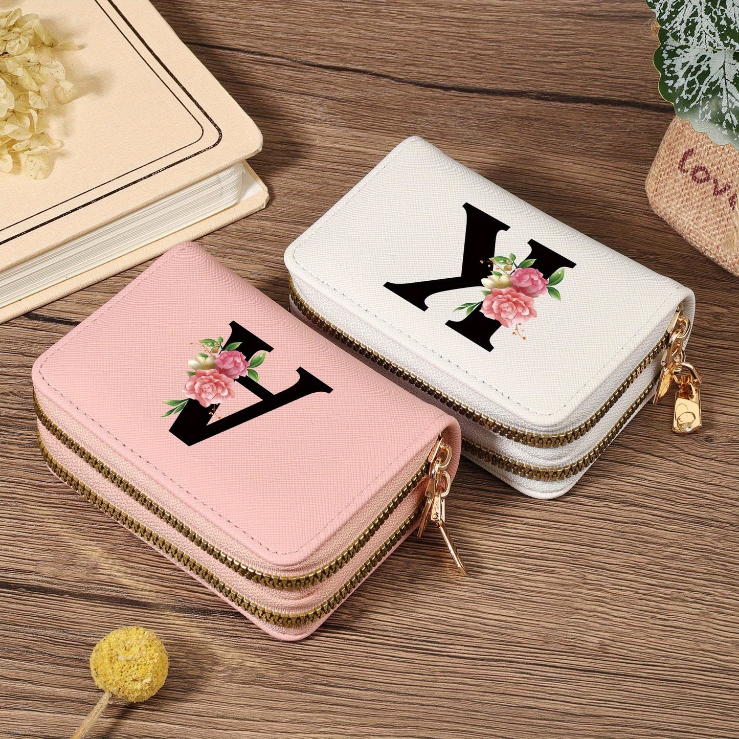 Women's Lightweight Wallet - Compact Zipper Purse with Multiple Card Slots & Coin Pocket, Elegant Monogram Initials, Secure Closure for Everyday, Travel, Gift - Women's Credit Card Organizer, Everyday Carry Purse, Stylish Ini