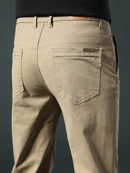 Men's Slim Fit Cotton Stretch Straight-Leg Pants for Spring & Fall