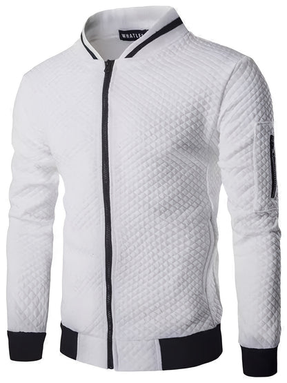 Men's Quilted Baseball Jacket with Stand Collar for Spring/Fall