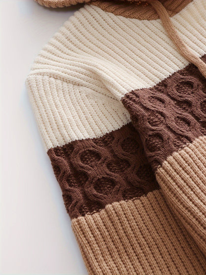 Men'S Color-Blocked Jacquard Knit Warm Hoodie