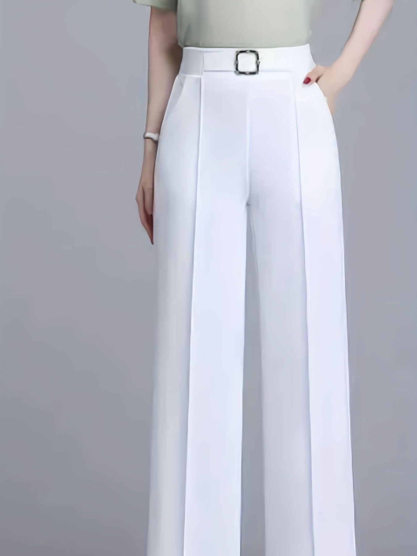 Casual Loose-Leg Polyester Pants with Button Front for Spring-Fall