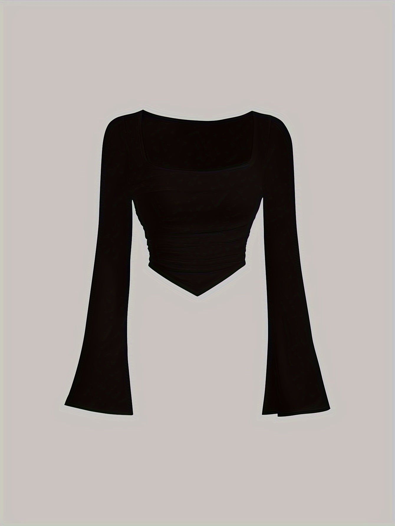 Women'S Elegant Square Neck Solid Color T-Shirt, Polyester Knit Fabric, Short Length, Stretchy Slim Fit, Spring/Fall Fashion Top