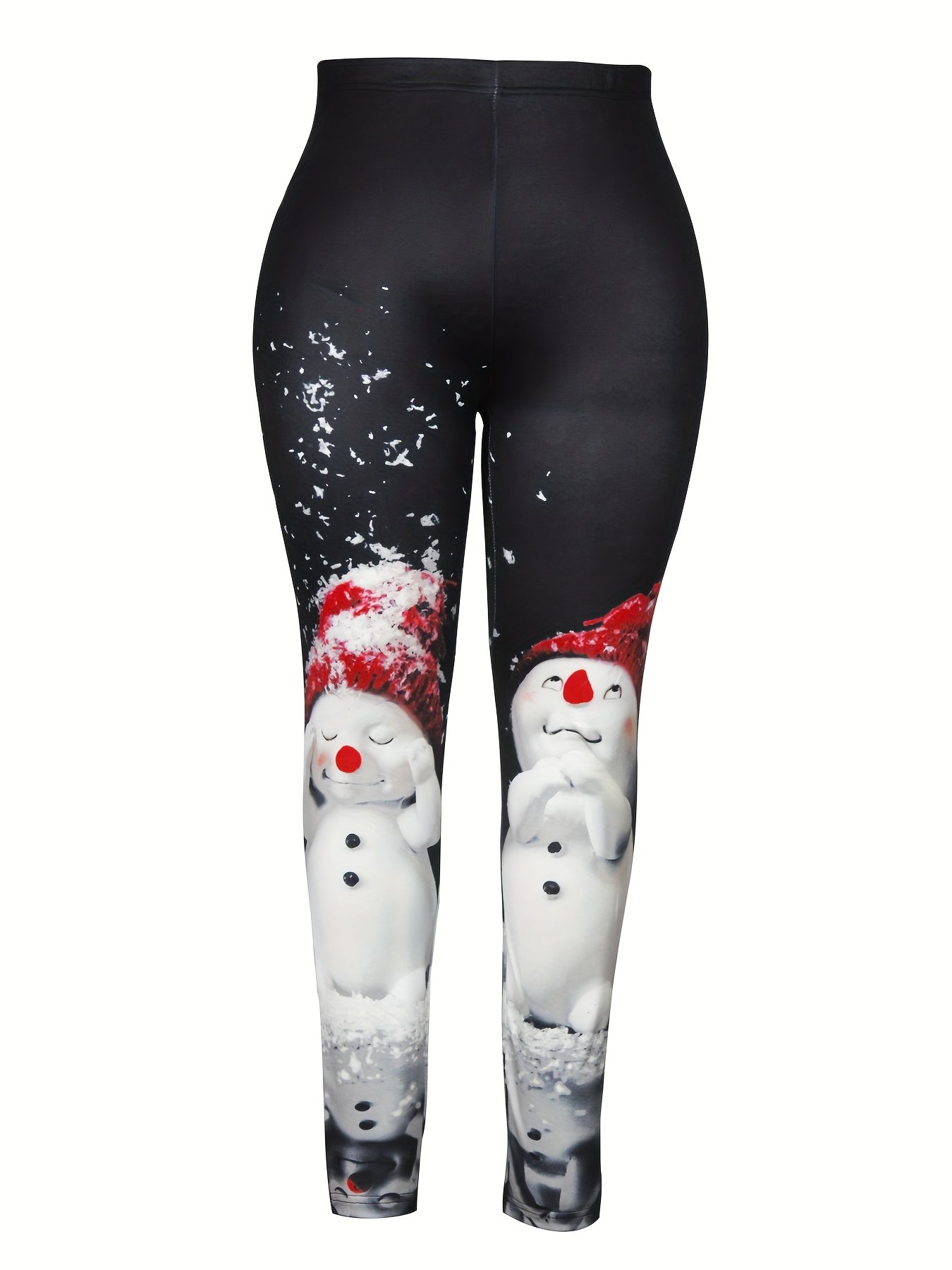 Women's Winter Thermal Tights - Snowman Print Leggings with Snowman & Snowflake Patterns, Thick Insulating Opaque Pants for Christmas, New Year Parties, Cold Weather (Machine Washable, Elastic Fit) - Trousers for Dresses & Bo