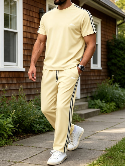 Men's Summer Quick-Dry Tracksuit Set with Striped Tee & Sweatpants