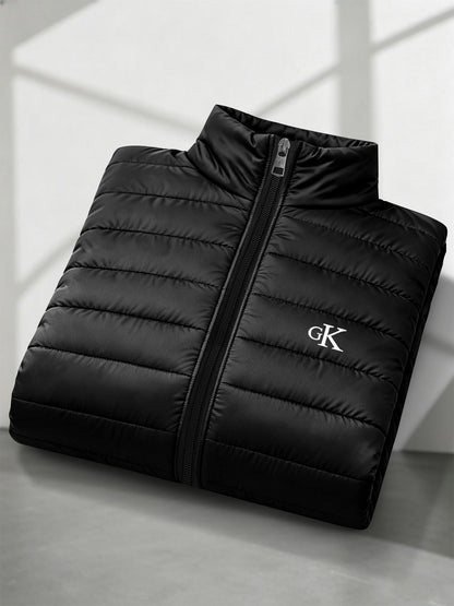 Men's Stand Collar Padded Coat with Letter Print for Fall/Winter
