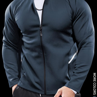 Men'S Slim Fit Quick-Dry Zip-Up Jacket - Lightweight Comfort Fabric, Stand Collar, Long Sleeves for Running & Outdoor Activities, Olive Green, Fall/Winter Casual Sportswear, Sportswear | Sleek Design | Durable Sportswear