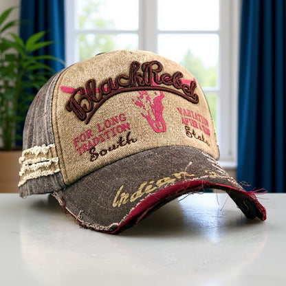 Unisex Distressed Embroidered Baseball Cap - Lightweight Polyester
