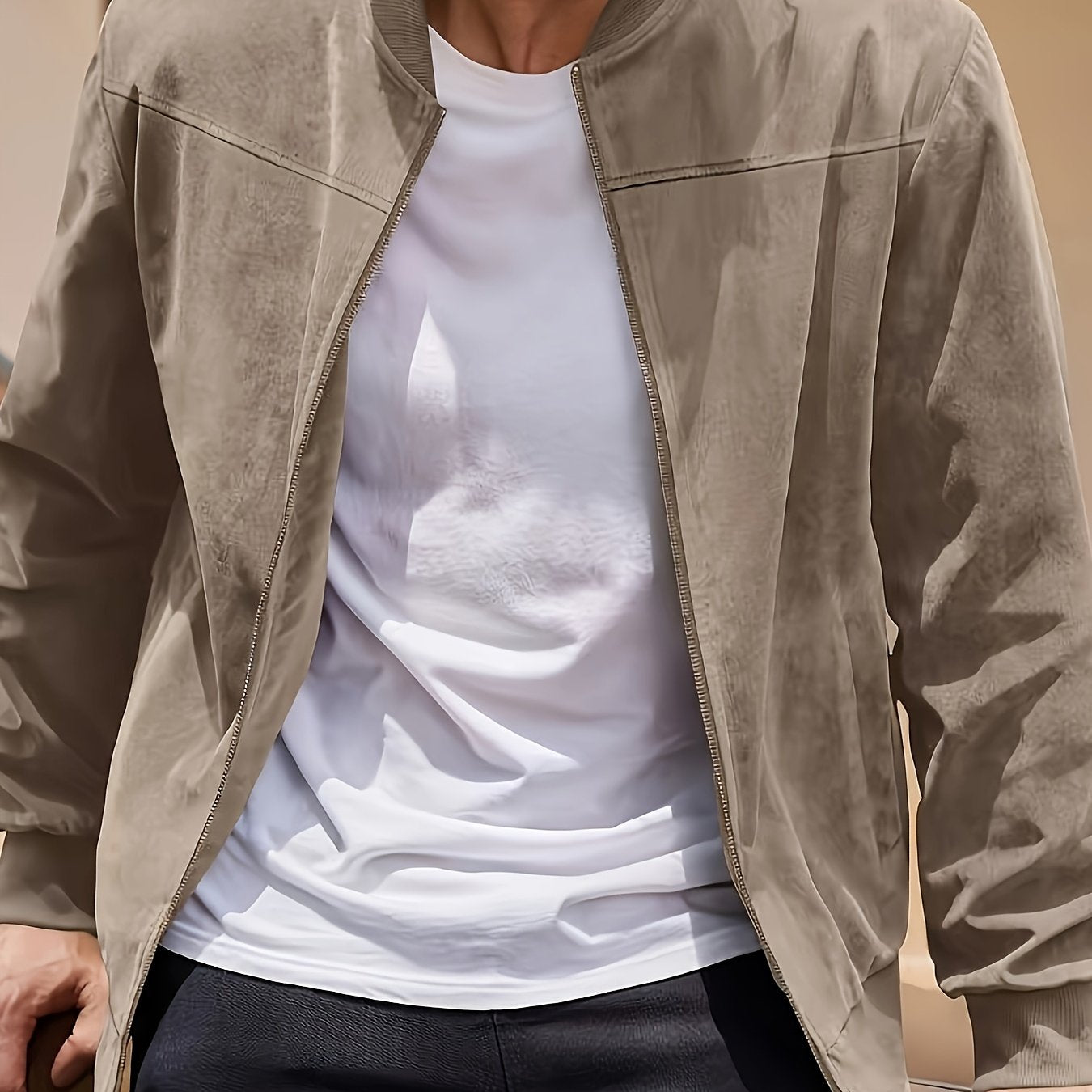 Men's Casual Retro-Inspired Lightweight Zip-Up Jacket - Solid Color, Machine Washable with Baseball Collar