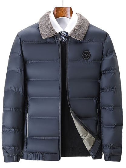 Men'S Heavyweight Winter Jacket - Thermal Insulated Coat with Zipper Closure, Slim Fit Formal & Casual Outerwear in Dark Green/Blue, Polyester-Lined Cold Weather Jacket for Everyday & Special Occasions, Winter Coats, Seasonal