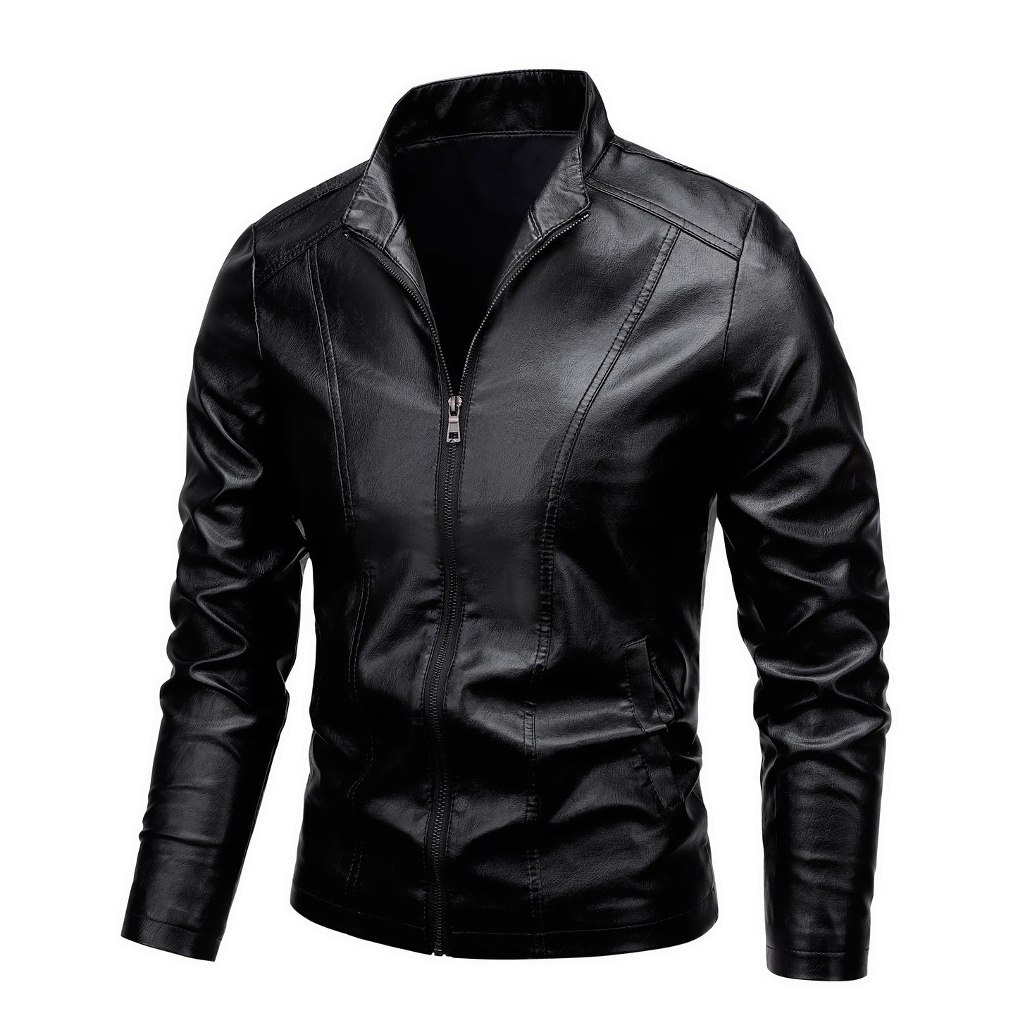 Men'S Casual Jacket - Stand Collar Zip-Up Long Sleeve - 100% Polyurethane, Solid Color, Non-Stretch Woven Fabric, Regular Fit with Functional Pockets for Daily Wear