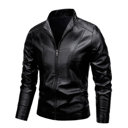 Men'S Casual Jacket - Stand Collar Zip-Up Long Sleeve - 100% Polyurethane, Solid Color, Non-Stretch Woven Fabric, Regular Fit with Functional Pockets for Daily Wear