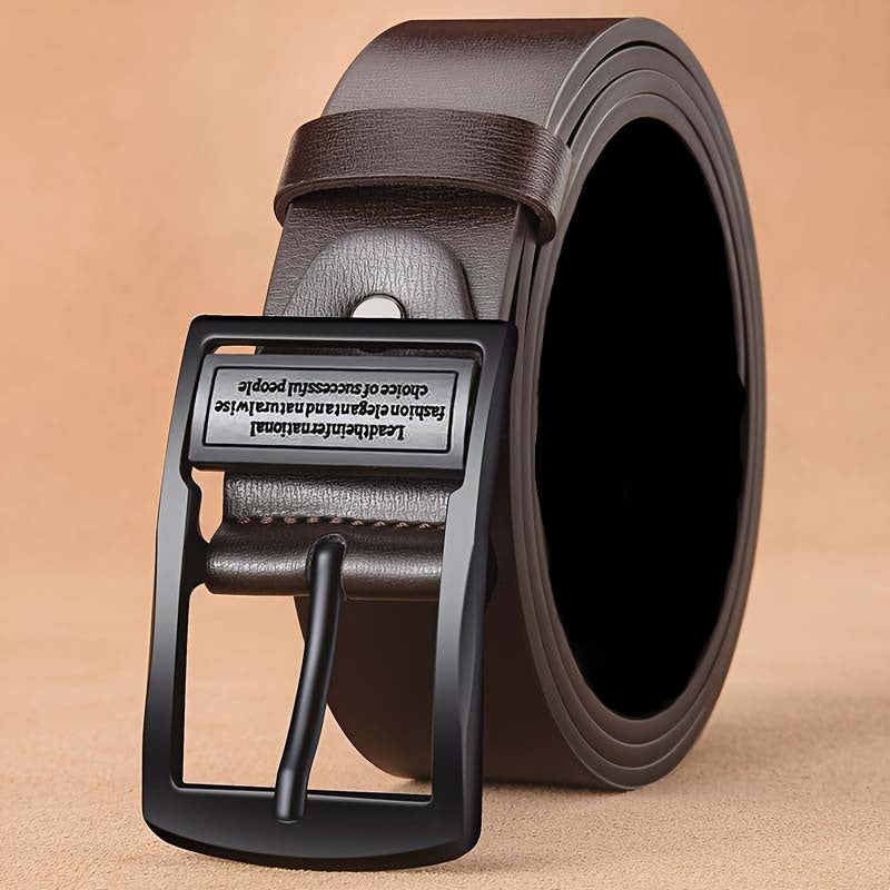 A Men'S Belt Featuring a Black Alloy Buckle - Adjustable with a Vintage Double-Sided Design, Suitable for Both Business And Casual Wear, And Made to Last As a Classic Style - ayq