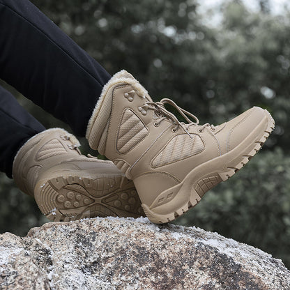 Միջին բարձրության ձմեռային կոշիկներ, ունիսեքս, հարմարավետ փափուկ երեսպատում, միագույն դիզայն, նորաձև արտաքին տեսք, հաստ ռետինե ներբան, դիմացկուն, կլոր քիթ, հարմարավետ ներդիրներ, հարմար է ճամբարի, արշավի, լեռնագնացության, որսի համար - աշուն-ձմեռ