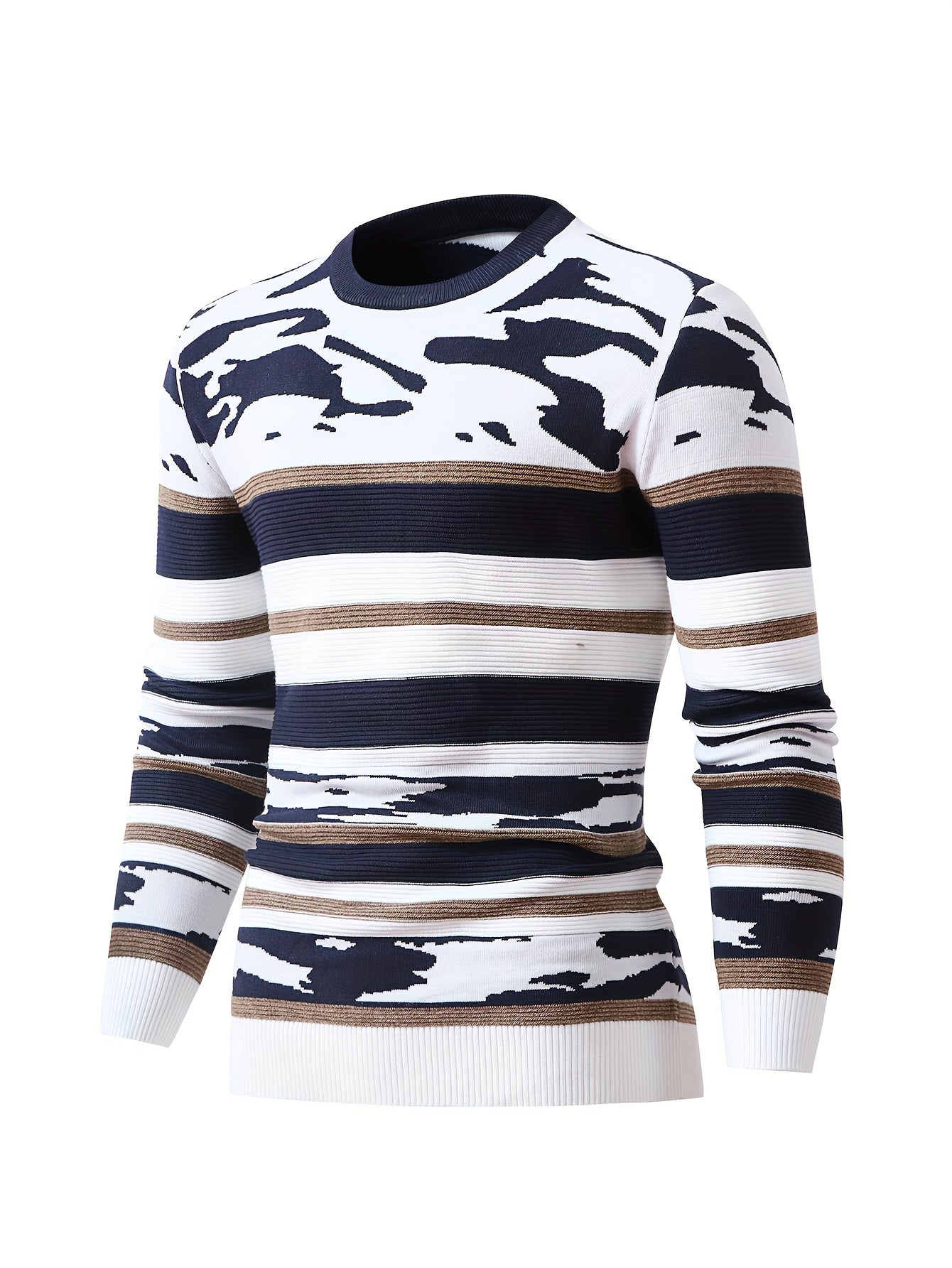 Timur OBM Men'S Fashion Original High-End Trendy Jacquard Knit Crew Neck Pullover