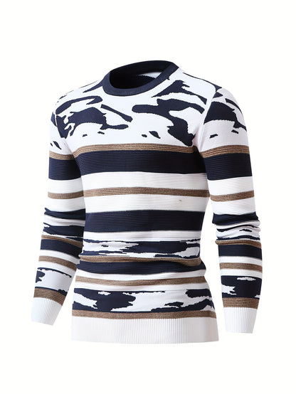 Timur OBM Men'S Fashion Original High-End Trendy Jacquard Knit Crew Neck Pullover