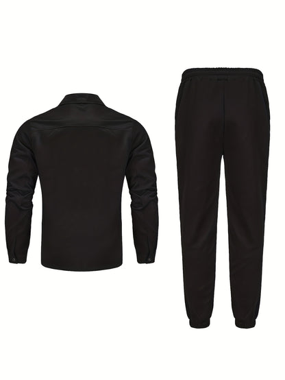 Men'S Casual Polyester Suit Set, Solid Color, Non-Stretch, Regular Fit, with Lapel Collar, Pocket Details, for Hiking, Daily Wear, and Special Occasions, Spring/Fall, Fall/Winter