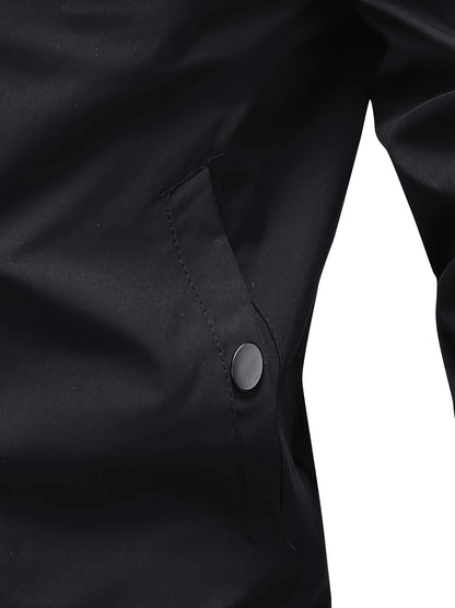 Men's Stand Collar Long Sleeve Zip Up Sports Jacket With Contrast Trim Design, Men's Spring Fall Outwear, As Gifts