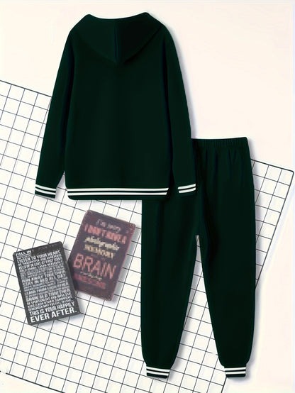 2pcs Men's Trendy BROOKLYN Letter Print Hooded Outfit, Hoodie & Pants Set, Men's Clothes For Spring Fall Winter, As Gift