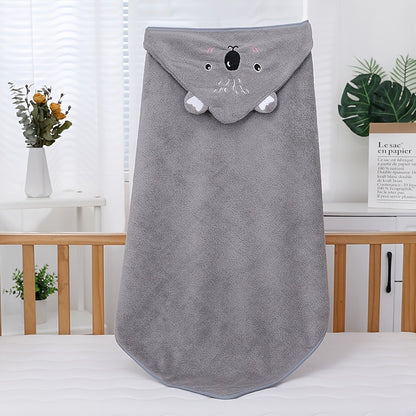 Ultra-Soft Coral Fleece Youngsters' Hooded Bath Towel with Cute Cartoon Animal Design - Super Absorbent & Skin-Friendly, Perfect for Swimming and Showering, Available in White/Blue/Pink/Black, Youngsters's Hooded Towel