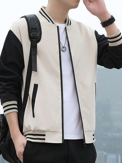 Men's Casual Autumn Jacket with Geometric Pattern, Polyester