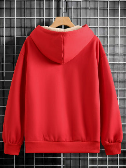 Women'S Thick Fleece Hooded Sweatshirt with Cute Bear Print & Plush - Cozy Winter Warmth, Drawstring Hood & Pockets, Casual Retro Style, Machine Washable For Fall/winter Commuting & Daily Wear, Winter Sweatshirt, Seasonal Fas