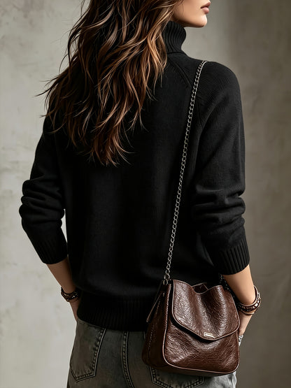 Women's Warm Wool Blend High-Neck Pullover Sweater for Fall