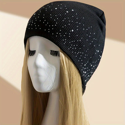 Y2K-Inspired Sparkling Rhinestone Beanie for Women - Breathable, Lightweight Knit Skull Cap with Elastic Fit, Perfect for All Seasons & Outdoor Adventures