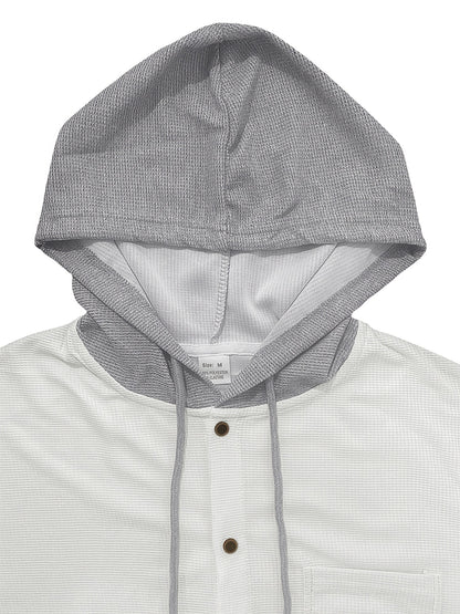 Men'S Lightweight Hooded Cardigan - Long Sleeve Sweater Jacket, Button-Front Closure, Light Grey Casual Outerwear for Office, Casual Attire - Breathable Fall/Spring Layering Essential, Sweater Cardigan, Waffle Texture, Durabl