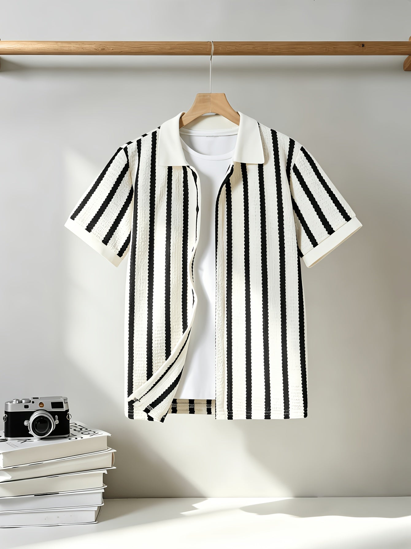 Youth Striped Short-Sleeve Casual Button-Up Shirt for Teens