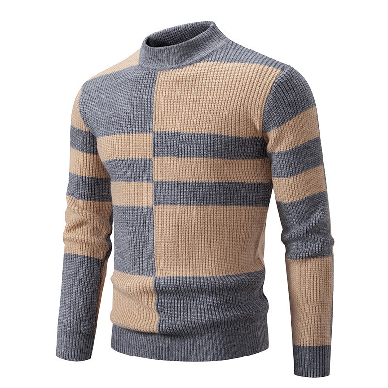 Men'S Color Block Crew Neck Sweater | Casual Style, Thick Acrylic Fabric, Regular Fit for Fall/Winter