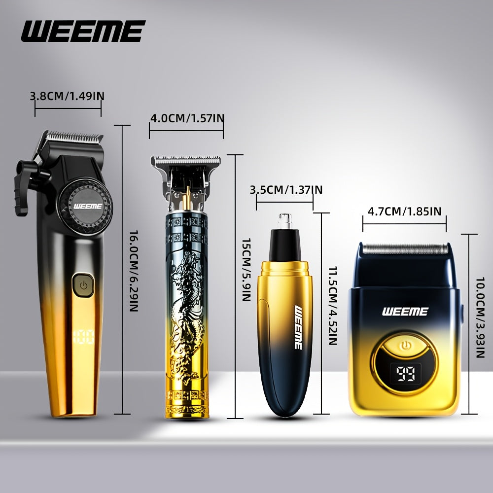 WEEME 4pcs Hair Clipper for Men Set, Cordless Electric Hair Clipper, T-Shaped Beard Trimmer & Nose Hair Trimmer, Electric Shaver, Professional Haircutting and Beauty Kit for Men Grooming, Home Barber Use, Precision Styling To